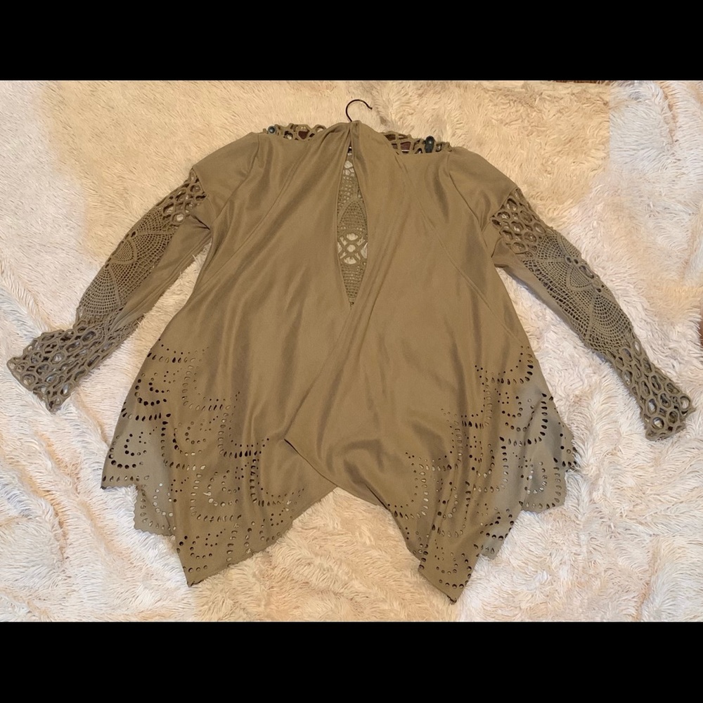 Sky Brown Faux Suede Open Lacework Jacket